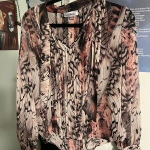 Jennifer Lopez Feather Pattern Blouse - Black, Pink, Cream